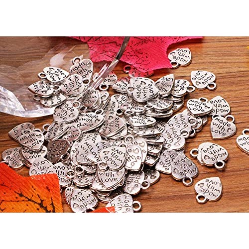 Shapenty 100PCS Mini Metal Beads Heart Shaped “Made with Love” Cha...