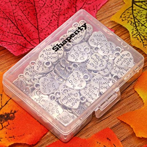 Shapenty 100PCS Mini Metal Beads Heart Shaped “Made with Love” Cha...