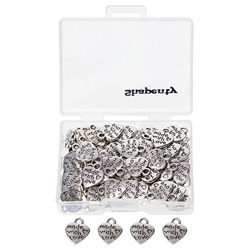 Shapenty 100PCS Mini Metal Beads Heart Shaped “Made with Love” Cha...
