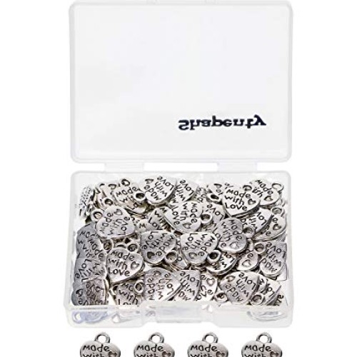 Shapenty 100PCS Mini Metal Beads Heart Shaped “Made with Love” Cha...