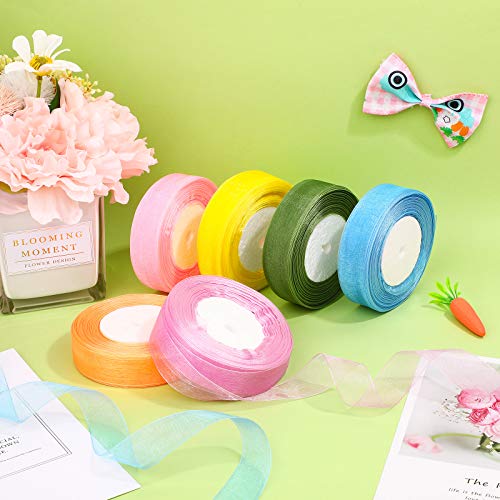6 Rolls Sheer Chiffon Ribbon Organza Satin Ribbon Transparent Chif...