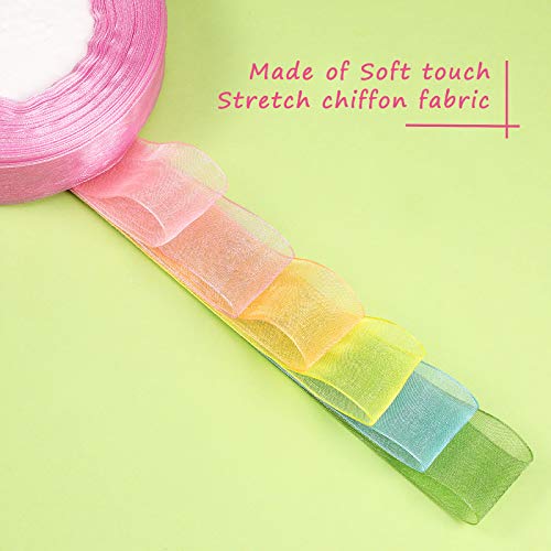 6 Rolls Sheer Chiffon Ribbon Organza Satin Ribbon Transparent Chif...