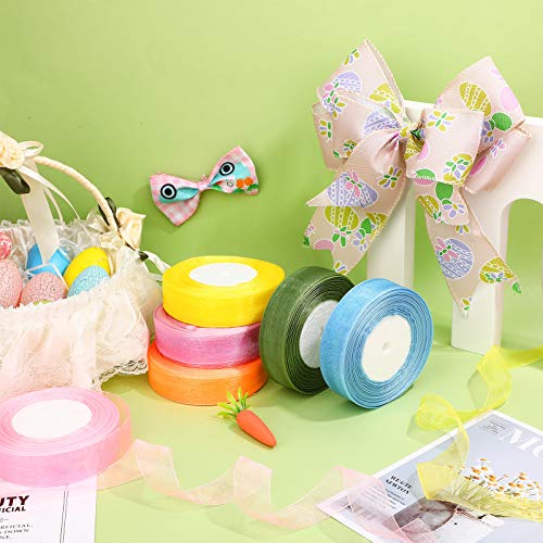 6 Rolls Sheer Chiffon Ribbon Organza Satin Ribbon Transparent Chif...