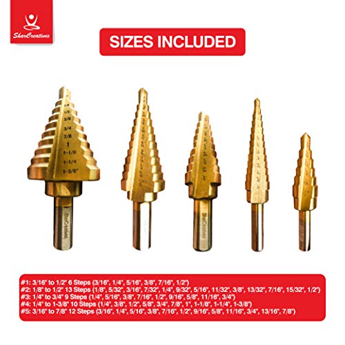 SharCreatives 6 Pieces Titanium Coated Straight Flute Step Drill B...