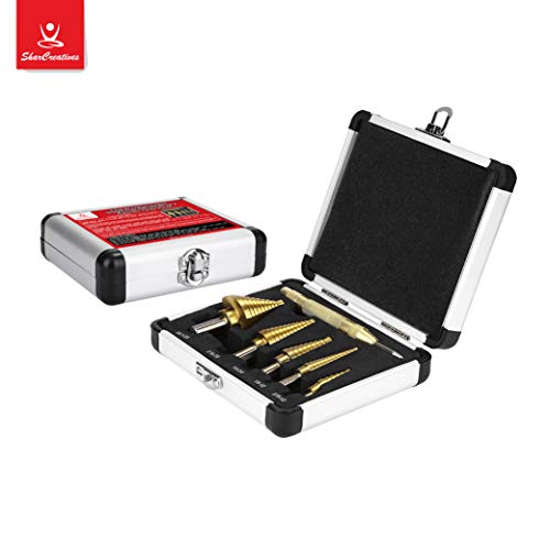 SharCreatives 6 Pieces Titanium Coated Straight Flute Step Drill B...