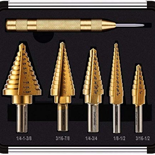 SharCreatives 6 Pieces Titanium Coated Straight Flute Step Drill B...
