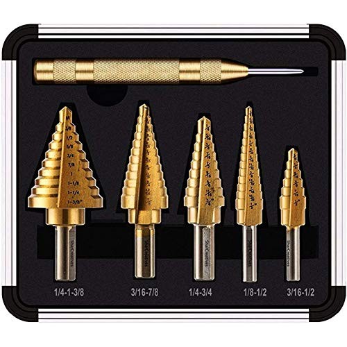 SharCreatives 6 Pieces Titanium Coated Straight Flute Step Drill B...