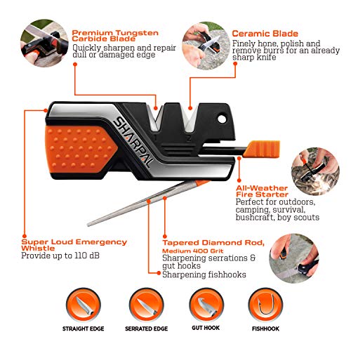 Sharpal 101N 6-In-1 Pocket Knife Sharpener & Survival Tool, with F...