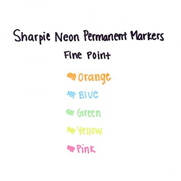 Sharpie 1860443 Neon Permanent Markers, Fine Point, Assorted Color...