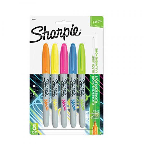 Sharpie 1860443 Neon Permanent Markers, Fine Point, Assorted Color...