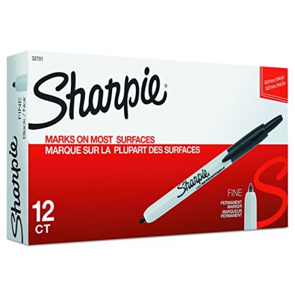 Sharpie 32701 Retractable Permanent Markers, Fine Point, Black, 12...