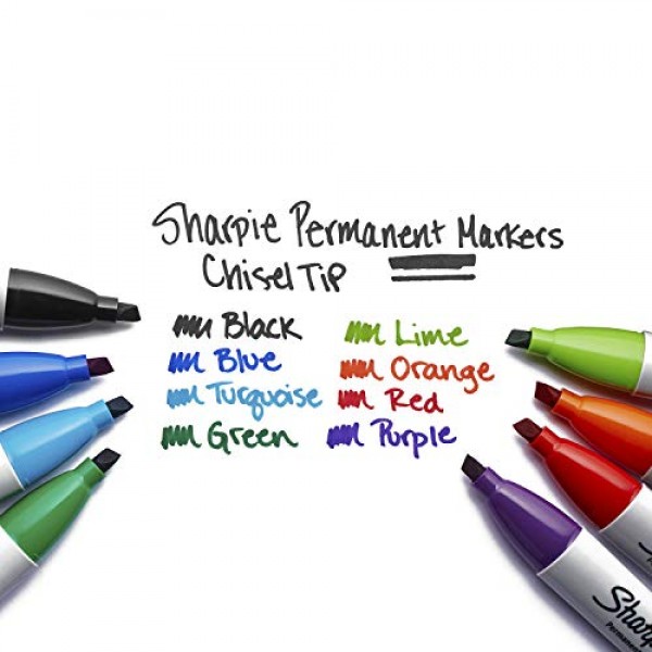 Sharpie 38250PP Permanent Markers, Chisel Tip, Assorted Colors, 8-...