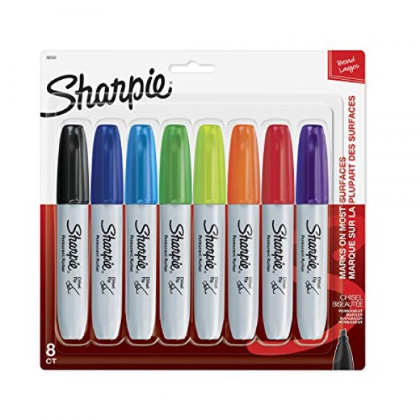 Sharpie 38250PP Permanent Markers, Chisel Tip, Assorted Colors, 8-...