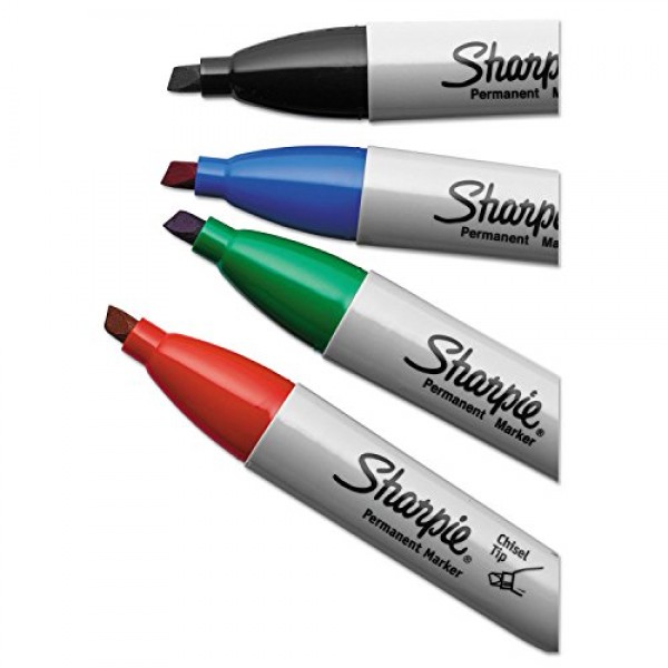 Sharpie 38264PP Permanent Markers, 5.3mm Chisel Tip, Black, 4/Pack