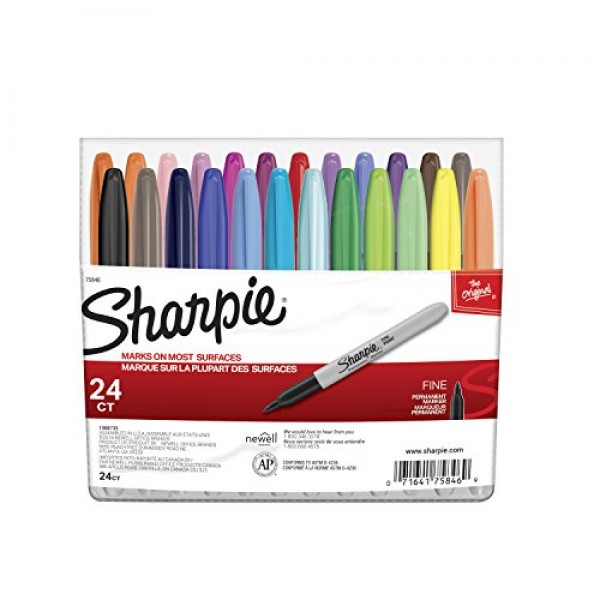 Sharpie 75846 Permanent Markers, Fine Point, Assorted Colors, 24-C...