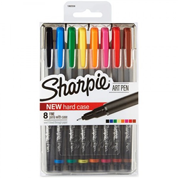 Sharpie Art Pens, Fine Point, Assorted Colors, Hard Case, 8 Pack ...