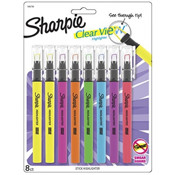 Sharpie Clear View Highlighter Stick, Assorted, 8 Pack 1966798