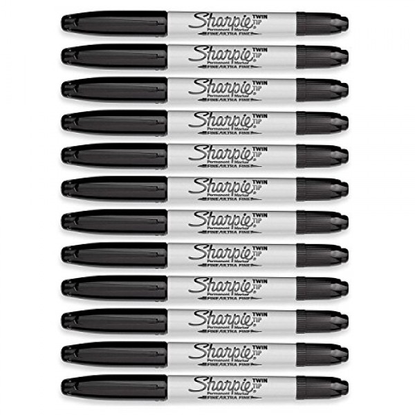 Sharpie Fine/Ultra Fine Twin Tip Permanent Marker, Black Pack of 12