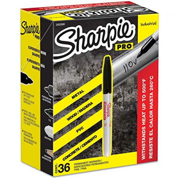 Sharpie Industrial Permanent Markers, Fine Tip, Black, 36 Count