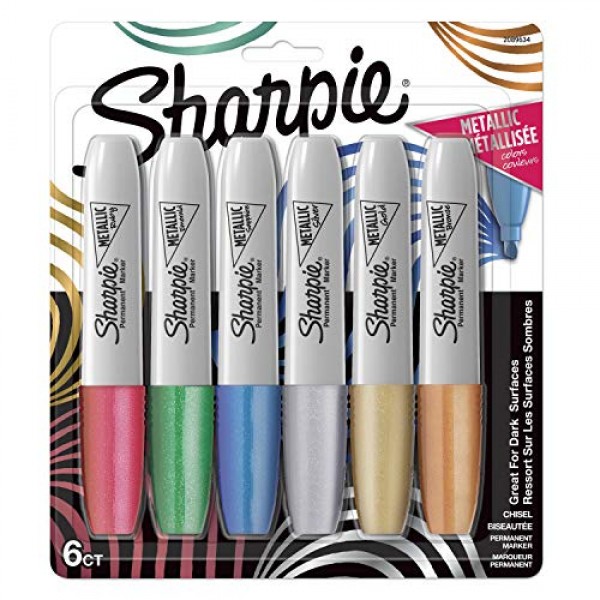 Sharpie Metallic Permanent Markers, Chisel Tip, Assorted Colors, 6...