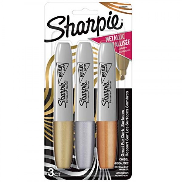 Sharpie Metallic Permanent Markers, Chisel Tip, Assorted Colors, 3...