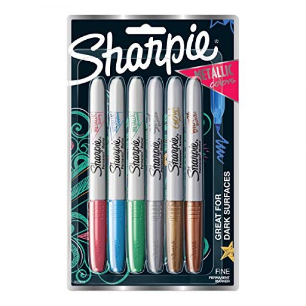 Sharpie Metallic Permanent Markers, Fine Point, Assorted Colors, 6...