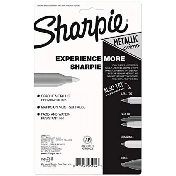 Sharpie Metallic Permanent Markers, Fine Point, Assorted Metallic,...