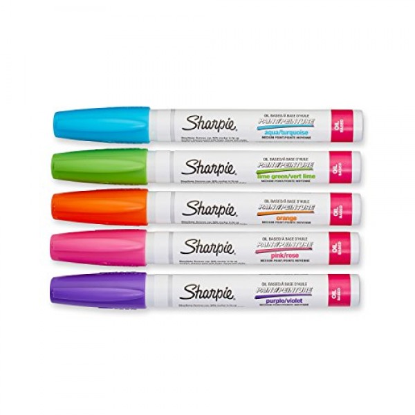 Sharpie Oil Based Paint Marker, Assorted Fashion Colors, Pack of 5
