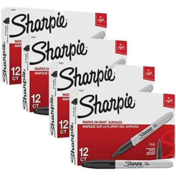 Sharpie Permanent Marker, Fine Point, Black 30001 48 Markers
