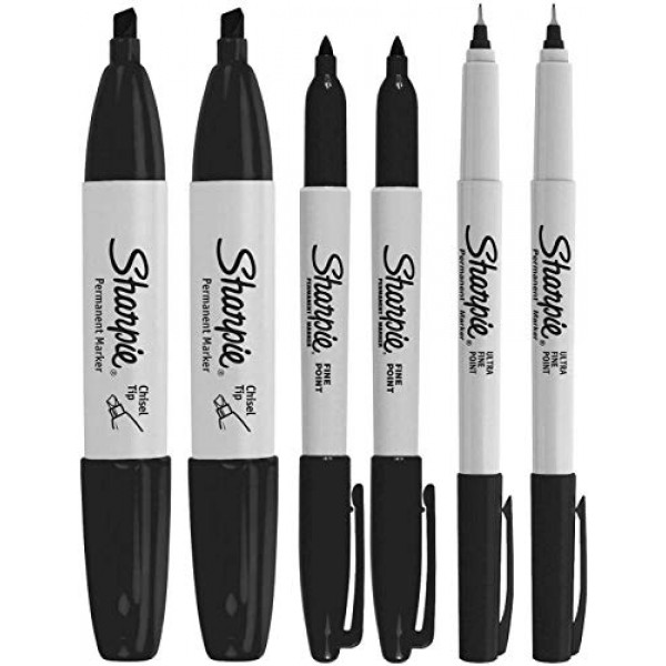 SHARPIE Permanent Markers, 6 Pack Assorted Sizes, Ultra Fine Tip, ...