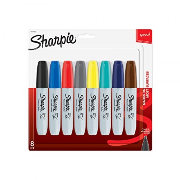 Sharpie Permanent Markers, Broad, Chisel Tip, 8-Pack, Assorted 201...