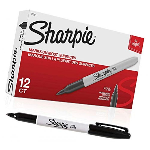 Sharpie Permanent Markers, Fine Point, 12 Ct, black - 1 Pack