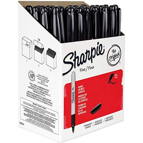 Sharpie Permanent Markers, Fine Point, Black, 36 Count