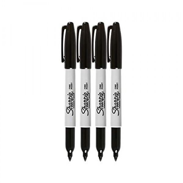 Sharpie Permanent Markers, Fine Point, Black Ink 4-Pack