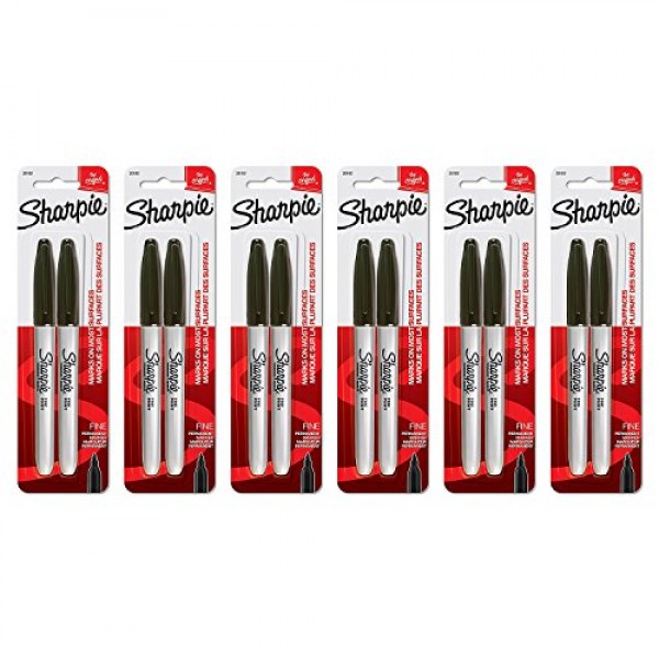 Sharpie Permanent Markers, Fine Point, Black Ink, Pack of 12 30162