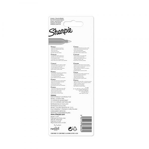 Sharpie Permanent Markers, Fine Tip, Assorted Metallic Colours, Pa...