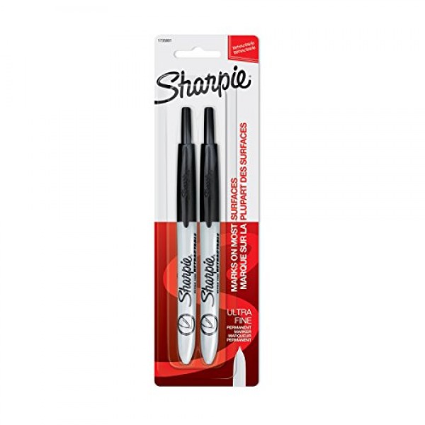 Sharpie Retractable Permanent Markers, Ultra Fine Point, Black, 2 ...