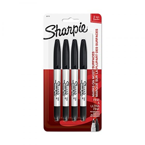 Sharpie Twin Tip Permanent Markers, Fine & Ultra-Fine Points, Blac...