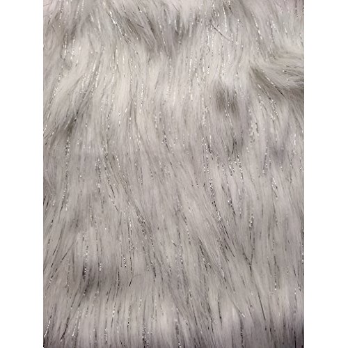 60 Wide Faux Fur Fabric - White And Silver Glitter