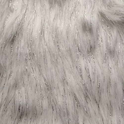 60 Wide Faux Fur Fabric - White And Silver Glitter