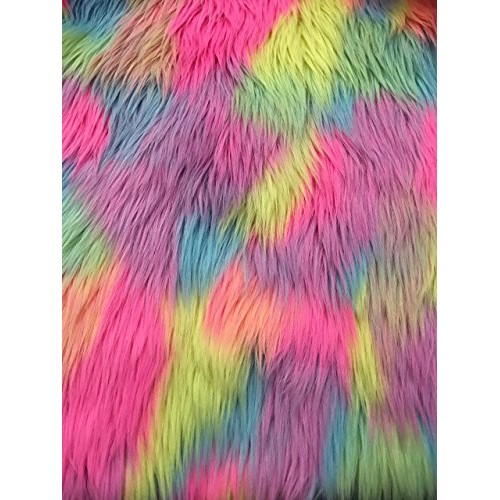 Shavali Fabric Faux Fur Fabric, Unicorn Rainbow Pastels Patchwork
