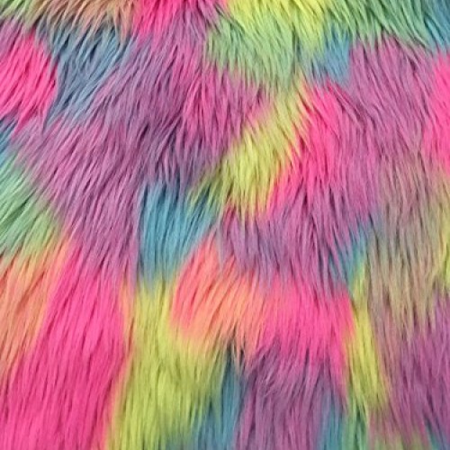 Shavali Fabric Faux Fur Fabric, Unicorn Rainbow Pastels Patchwork