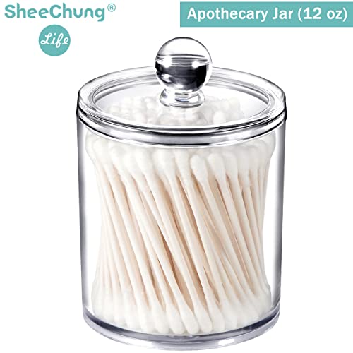 6 Pack of 12 Oz. Qtip Dispenser Apothecary Jars Bathroom with Labe...
