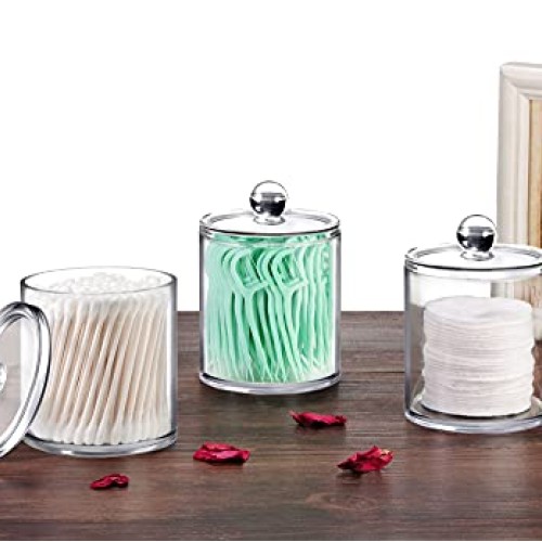 6 Pack of 12 Oz. Qtip Dispenser Apothecary Jars Bathroom with Labe...