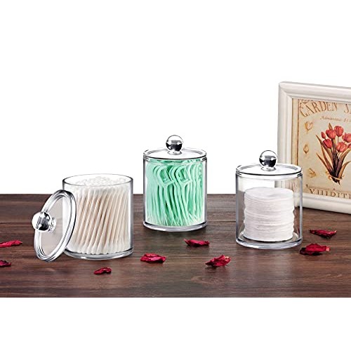 6 Pack of 12 Oz. Qtip Dispenser Apothecary Jars Bathroom with Labe...