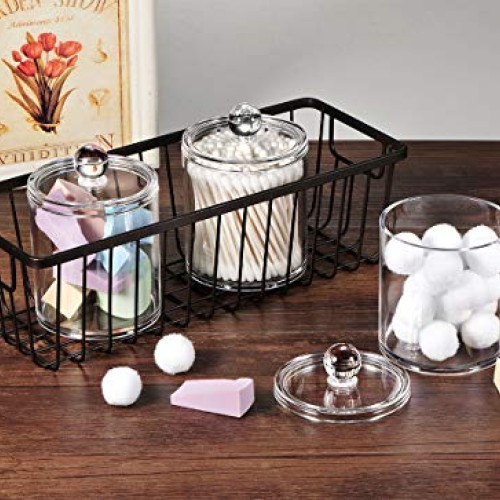 6 Pack of 12 Oz. Qtip Dispenser Apothecary Jars Bathroom with Labe...