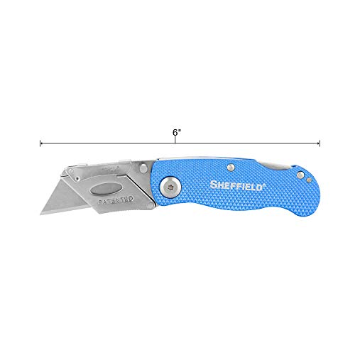 Sheffield 12113 One-Hand Opening Lock-Back Utility Knife, Blue