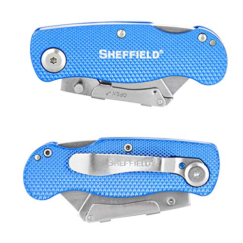 Sheffield 12113 One-Hand Opening Lock-Back Utility Knife, Blue