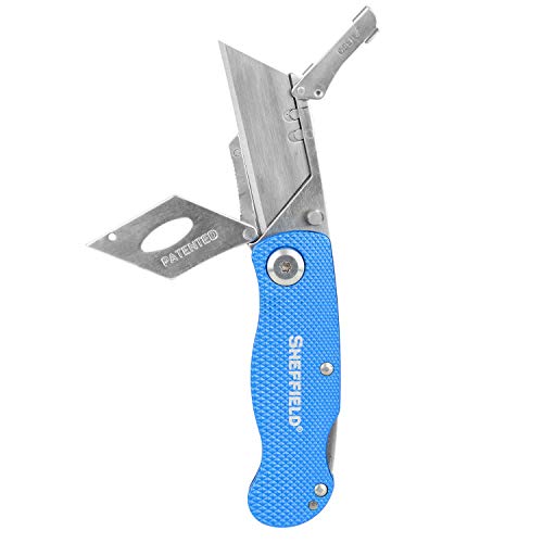 Sheffield 12113 One-Hand Opening Lock-Back Utility Knife, Blue