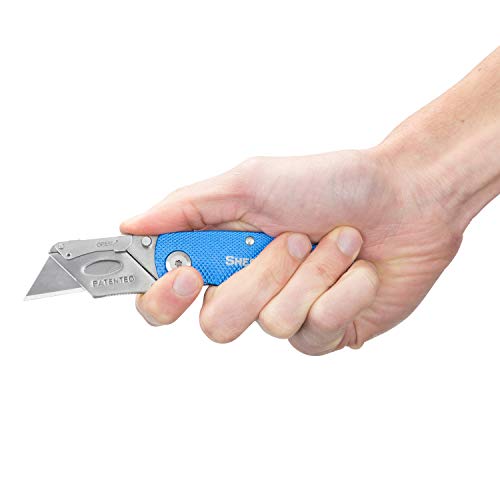 Sheffield 12113 One-Hand Opening Lock-Back Utility Knife, Blue